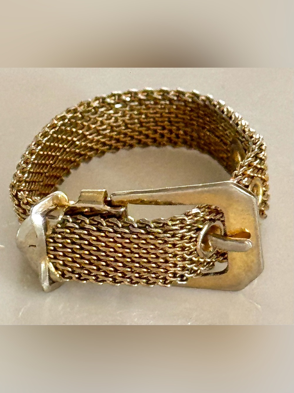 Vintage Gold Mesh Buckle Ring - Retro Unique